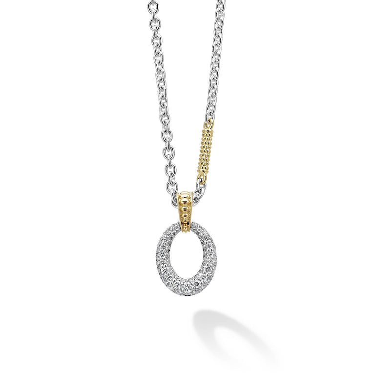 SS 18K Caviar Lux Diamond Pave Oval Drop Station Necklace