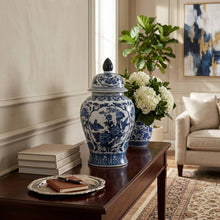 Load image into Gallery viewer, Decorative Jar - Blue Ceramic Flowers Temple Style, 19 in.