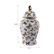 Load image into Gallery viewer, Decorative Temple Jar - White Ceramic Butterflies, 18 in.