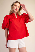 Load image into Gallery viewer, Bubble Sleeve V-Neck Stand Collar Shirt