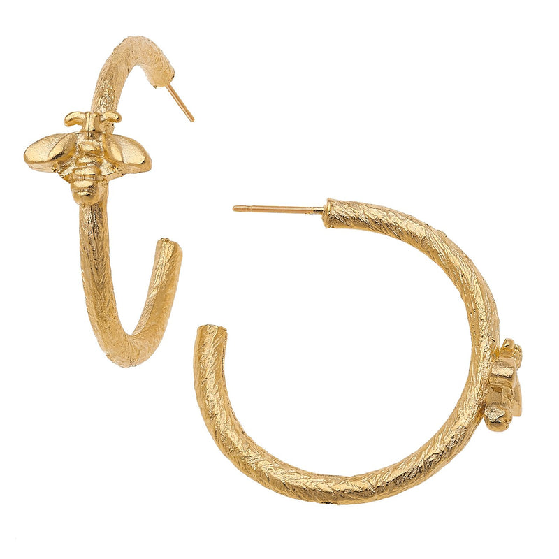 Gold Mini Bee Hoop Earrings