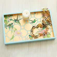 Load image into Gallery viewer, Hummingbird Trellis Lacquer Vanity Tray in Gold