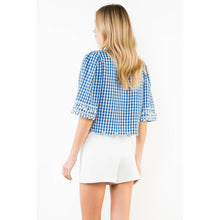 Load image into Gallery viewer, Short Sleeve Gingham Embroidery Detail Top