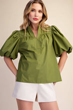 Load image into Gallery viewer, Bubble Sleeve V-Neck Stand Collar Shirt