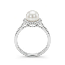 Load image into Gallery viewer, 14K White Gold Fresh Water Pearl with Diamond Halo Ring