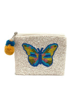 Load image into Gallery viewer, Blue Butterfly White Beaded Coin Pouch