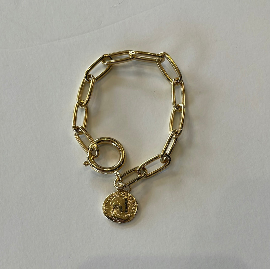 Links Bracelet With Small Gold Coin Charm