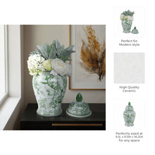 Load image into Gallery viewer, Ceramic Bird Flower Decorative Temple Jar - Green, 18 in.