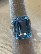 Load image into Gallery viewer, 14K White Gold 17.55 Carat Blue Topaz and Diamond Ring