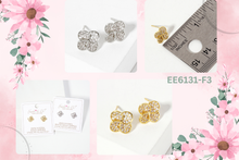 Load image into Gallery viewer, Pave-Set 10mm Quatrefoil 18K-Gold-Dipped Stud Earrings