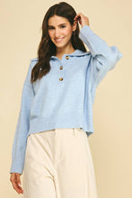 Load image into Gallery viewer, Pinch Collared Button Down Blue Sweater