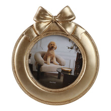 Load image into Gallery viewer, Gold Polyresin Round with Bow 4x4 in. Frame