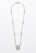 Load image into Gallery viewer, 14K White Gold Diamond Cluster Necklace With Diamond Station Chain