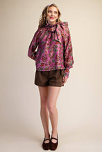 Load image into Gallery viewer, Ruffle Tie Neck Long Sleeve Print Blouse