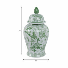 Load image into Gallery viewer, Ceramic Bird Flower Decorative Temple Jar - Green, 18 in.