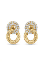 Load image into Gallery viewer, 14K Yellow Gold Double Circle Diamond & Cable Twist Stud Earrings