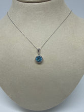 Load image into Gallery viewer, 14K White Gold Round Blue Topaz and Diamond Pendant Necklace