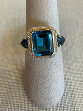 Load image into Gallery viewer, 14K Yellow Gold 3 Stone Blue Topaz and Diamond Ring