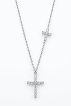 Load image into Gallery viewer, 14K White Gold 0.22ct Double Diamond Cross Necklace