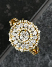 Load image into Gallery viewer, 14K Yellow Gold Round Cluster Diamond Ring