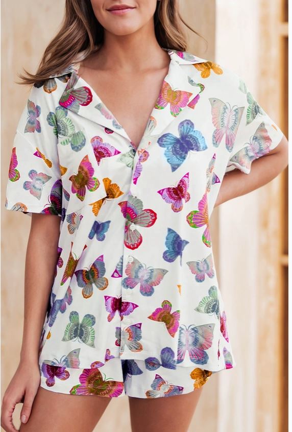 Sunday Morning Rainbow Butterfly Printed Pajamas - Main Image