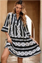 Load image into Gallery viewer, Abstract Print Bell Sleeve V Neck Boho Dress