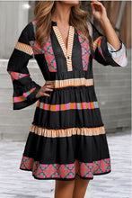 Load image into Gallery viewer, Black Aztec Print Button Ruffle Dress