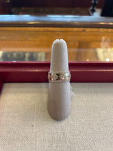Load image into Gallery viewer, 18K Yellow Gold Wide Band with 5 Diamond Clovers and Diamond Borders