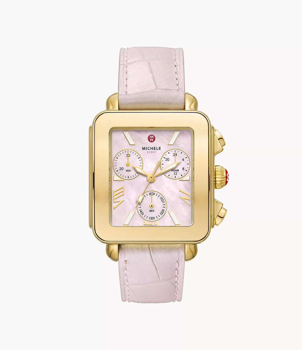 Deco Sport Chronograph 18K Gold-Plated Pink Leather Watch