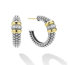 Load image into Gallery viewer, Two-Tone Caviar Beaded Diamond Hoop Earrings