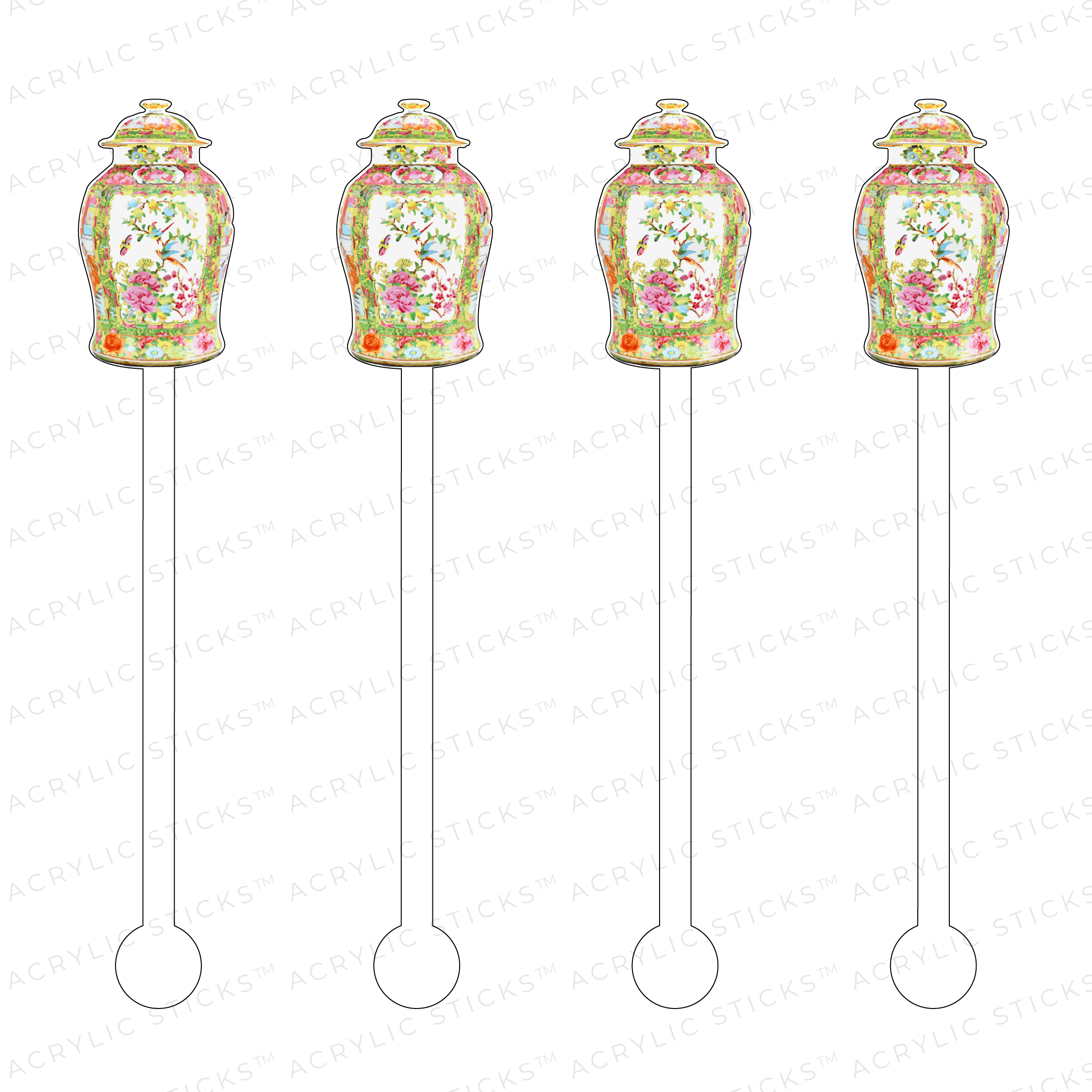 Rose Medallion Ginger Jar Acrylic Stir Sticks Cole and Co.