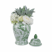 Load image into Gallery viewer, Ceramic Bird Flower Decorative Temple Jar - Green, 18 in.