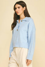 Load image into Gallery viewer, Pinch Collared Button Down Blue Sweater
