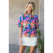 Load image into Gallery viewer, Smocked Neck Puff Sleeve Floral Top