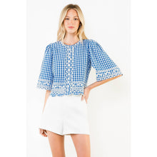 Load image into Gallery viewer, Short Sleeve Gingham Embroidery Detail Top