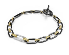 Load image into Gallery viewer, 18K Gold and Black Ceramic Diamond Station Link Bracelet | 6mm
