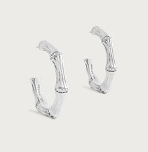 Load image into Gallery viewer, Bamboo Silver Medium Hoop Earrings
