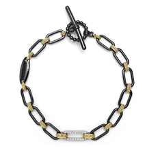Load image into Gallery viewer, 18K Gold and Black Ceramic Diamond Station Link Bracelet | 6mm