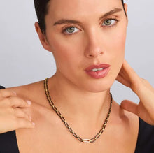 Load image into Gallery viewer, 18K Gold and Black Ceramic Diamond Station Link Necklace | 6mm