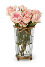 Load image into Gallery viewer, Antique Gold Finish Hand Cut Glass Vase with Bow Accent