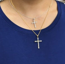 Load image into Gallery viewer, 0.76ct Tapered Diamond Cross Necklace
