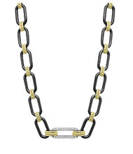 Load image into Gallery viewer, 18K Gold and Black Ceramic Diamond Station Link Necklace | 6mm