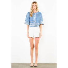 Load image into Gallery viewer, Short Sleeve Gingham Embroidery Detail Top