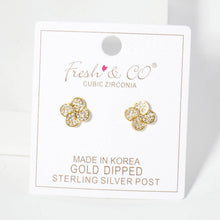 Load image into Gallery viewer, Pave-Set 10mm Quatrefoil 18K-Gold-Dipped Stud Earrings