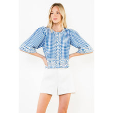 Load image into Gallery viewer, Short Sleeve Gingham Embroidery Detail Top