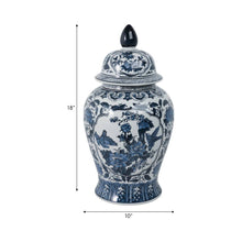 Load image into Gallery viewer, Decorative Jar - Blue Ceramic Flowers Temple Style, 19 in.