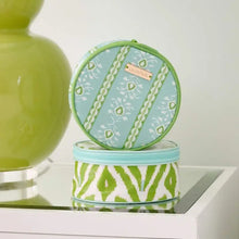 Load image into Gallery viewer, Rosemary Stripe Blue Round Jewelry Case