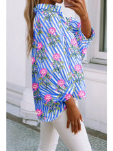 Load image into Gallery viewer, Striped Floral Print Loose Fit Button-Up Shirt
