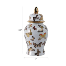 Load image into Gallery viewer, White Ceramic Butterflies Decorative Temple Jar 14x7 in.