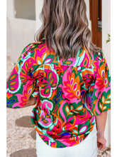 Load image into Gallery viewer, Summer Plant Print Lace-Up V-Neck Blouse